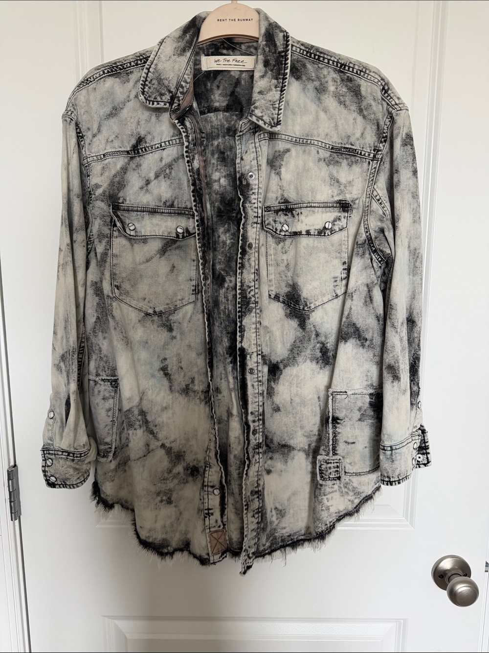 We The Free Black & White Acid-Wash Denim Shacket